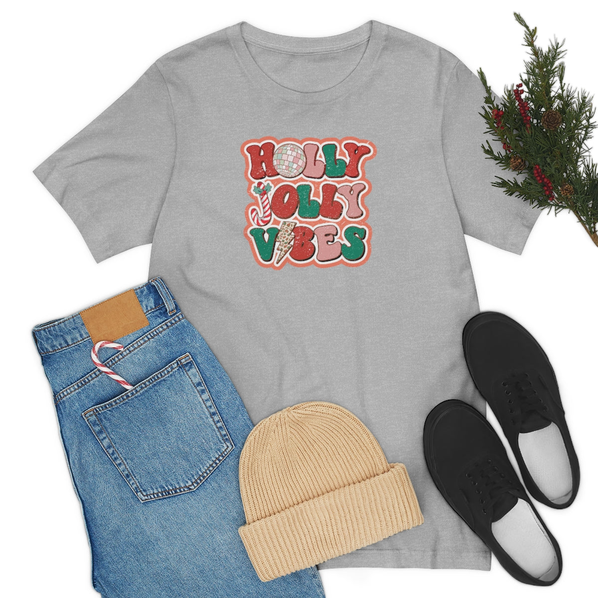 Retro Holly Jolly Vibes Christmas TShirt