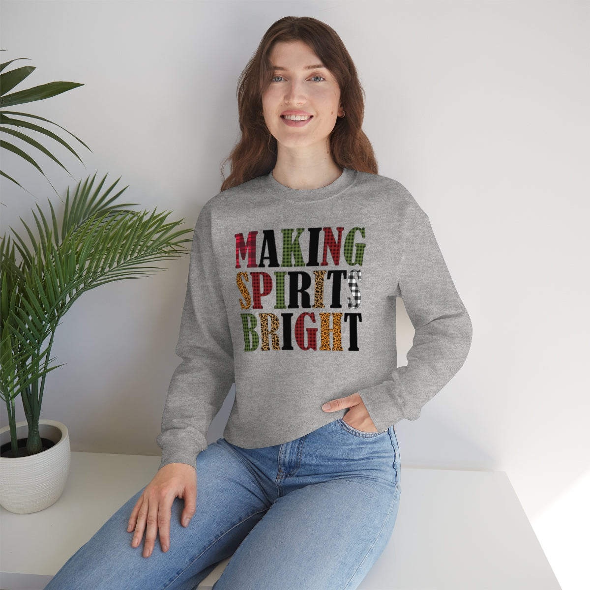 Making Spirits Bright Plaid Lettering Christmas Sweatshirt