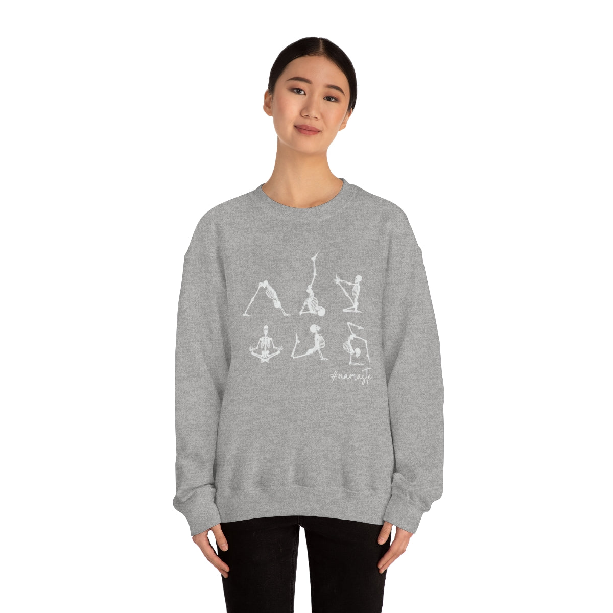 Namaste Skeleton Yoga Sweatshirt, Skeleton Yoga Namaste Sweater, Halloween Crewneck Sweatshirt, Halloween Sweater, Spooky Season, Fall Shirts on Unisex Heavy Blend™ Crewneck Sweatshirt