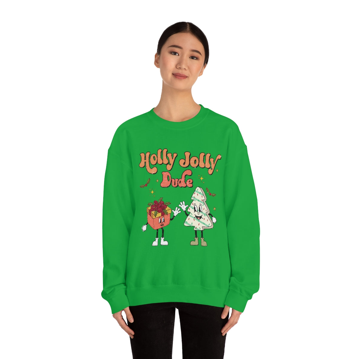 Holly Jolly Dude Groovy Retro Vintage Style Christmas Xmas Holiday Sweatshirt