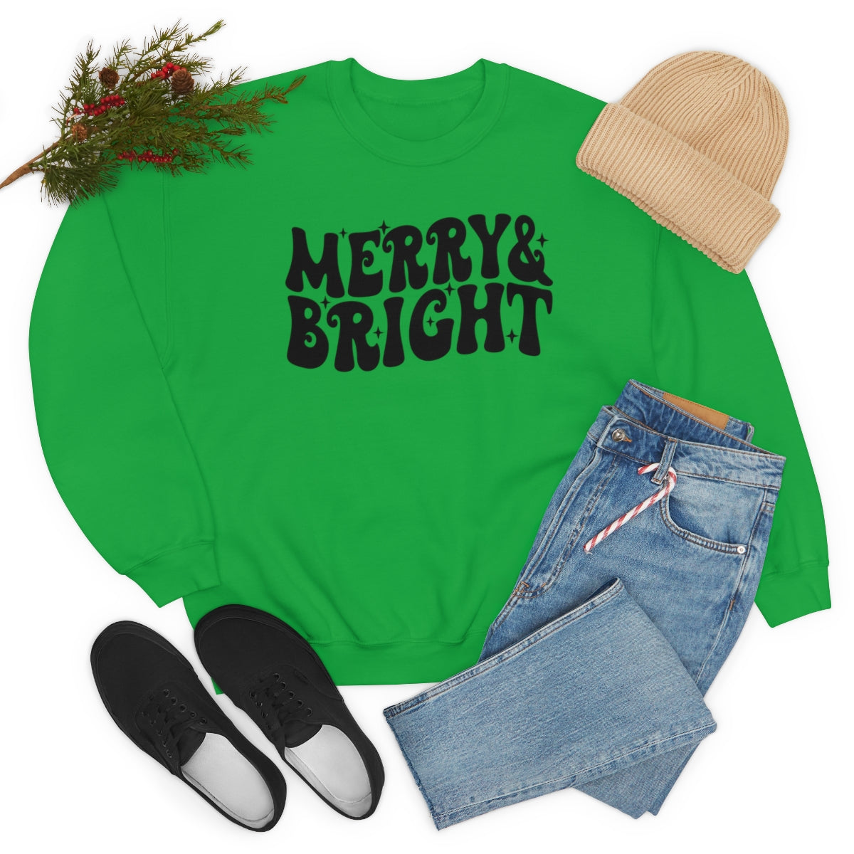 Merry and Bright Retro Lettering Design on Unisex Heavy Blend™ Crewneck Sweatshirt