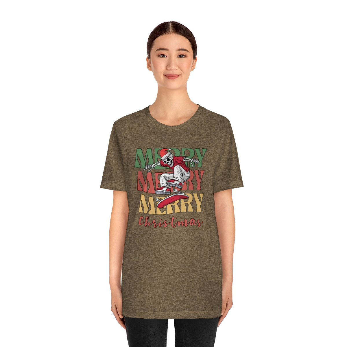 Merry Christmas Skeleton Skateboarding Retro Christmas Tshirt