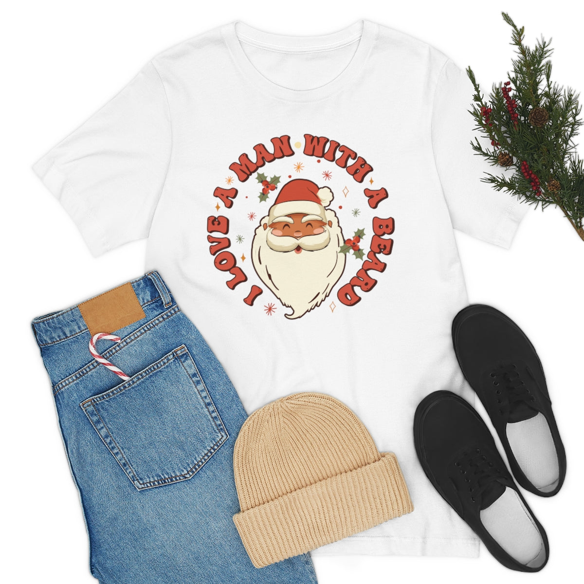 I Love a Man With A Beard Santa Christmas Tshirt