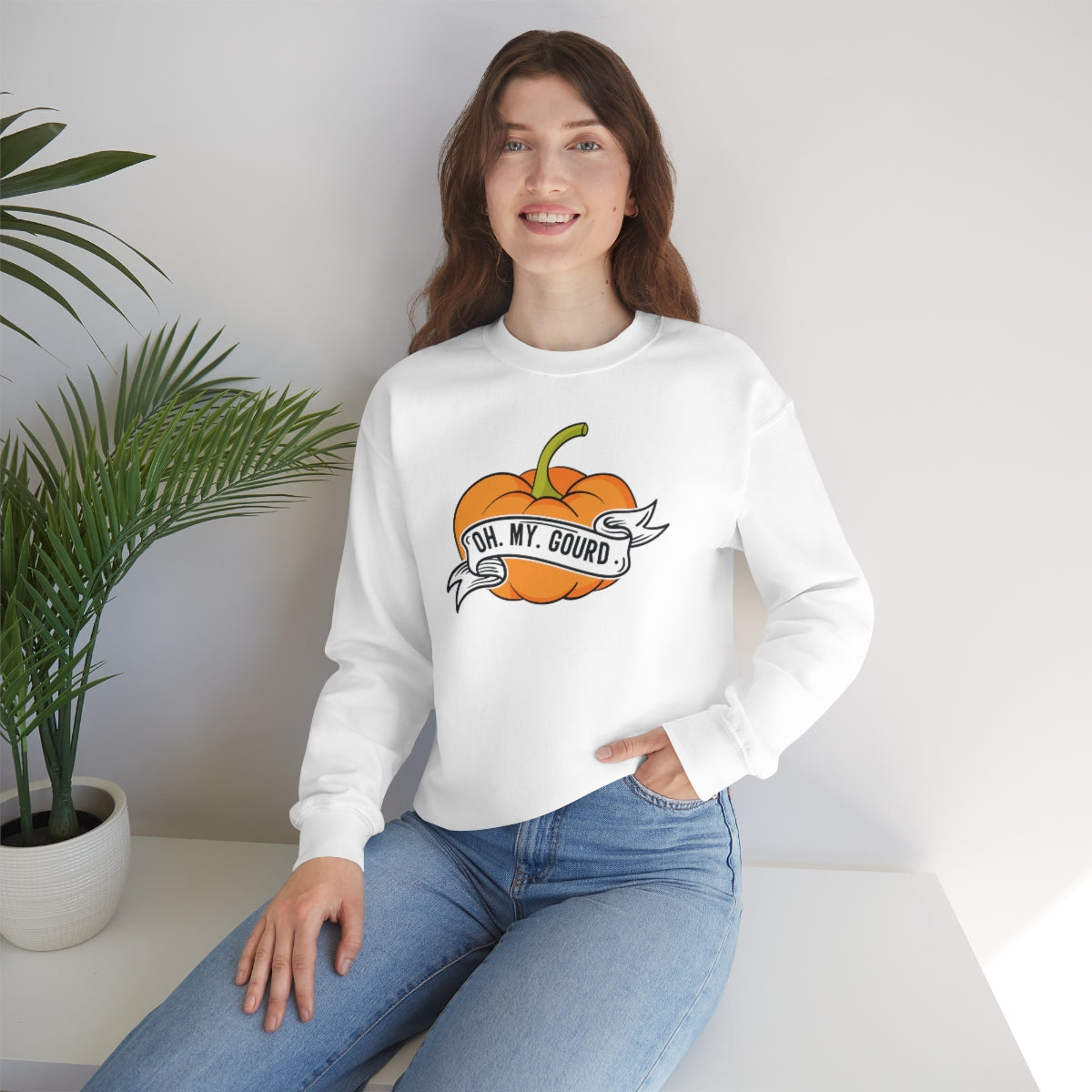 Oh My Gourd! Thanksgiving Pumpkin Sweatshirt Design on Unisex Heavy Blend™ Crewneck Sweatshirt