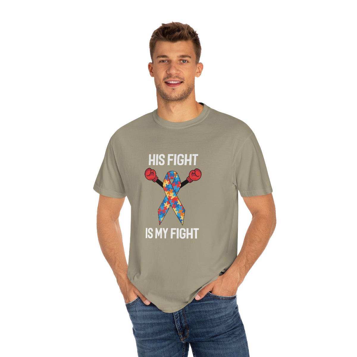 His Fight is My Fight Autism Awareness Ribbon w Boxing Gloves Tshirt