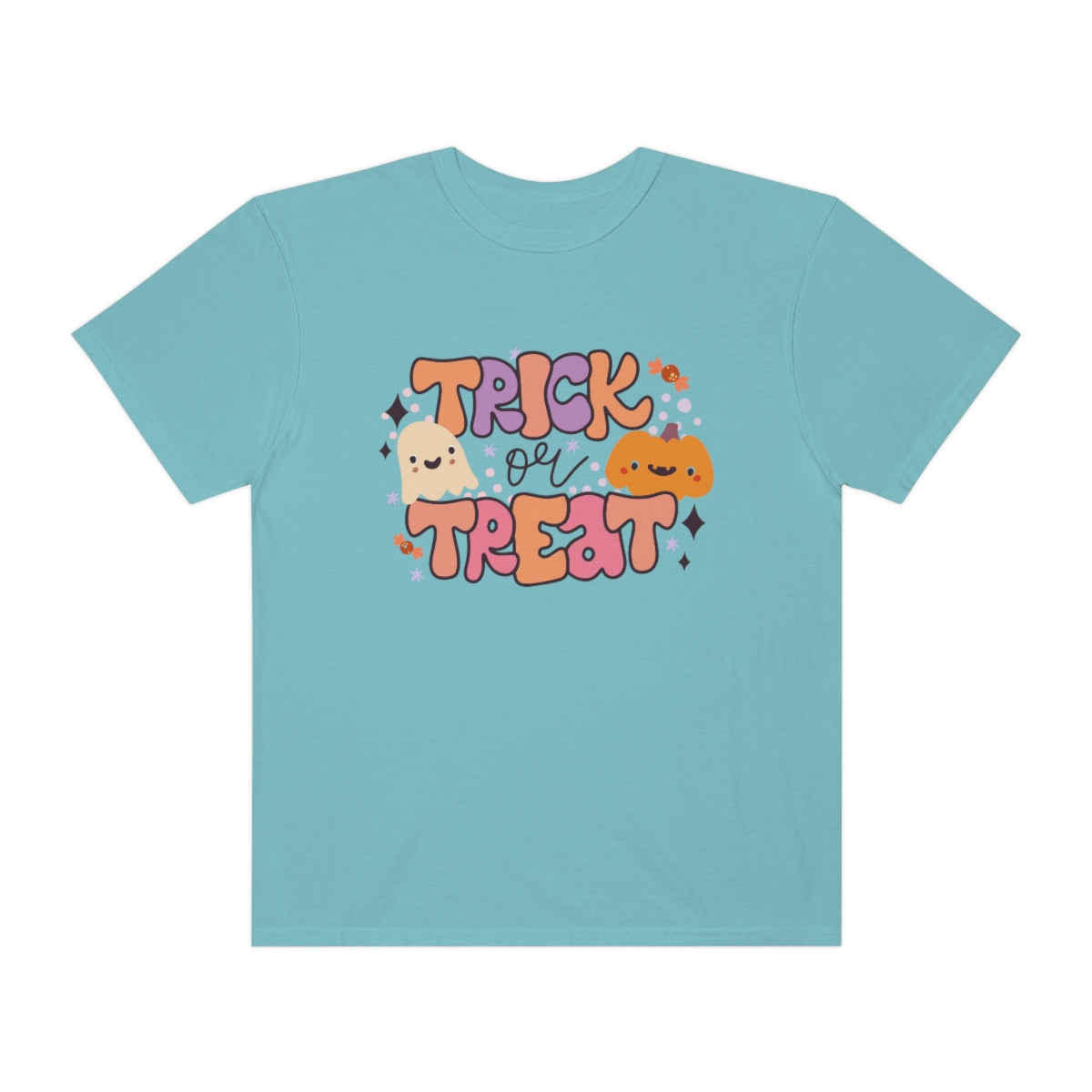 Trick or Treat Pumpkin Halloween Design, Halloween Tshirt, Funny Tshirt Design on Unisex Garment-Dyed T-shirt