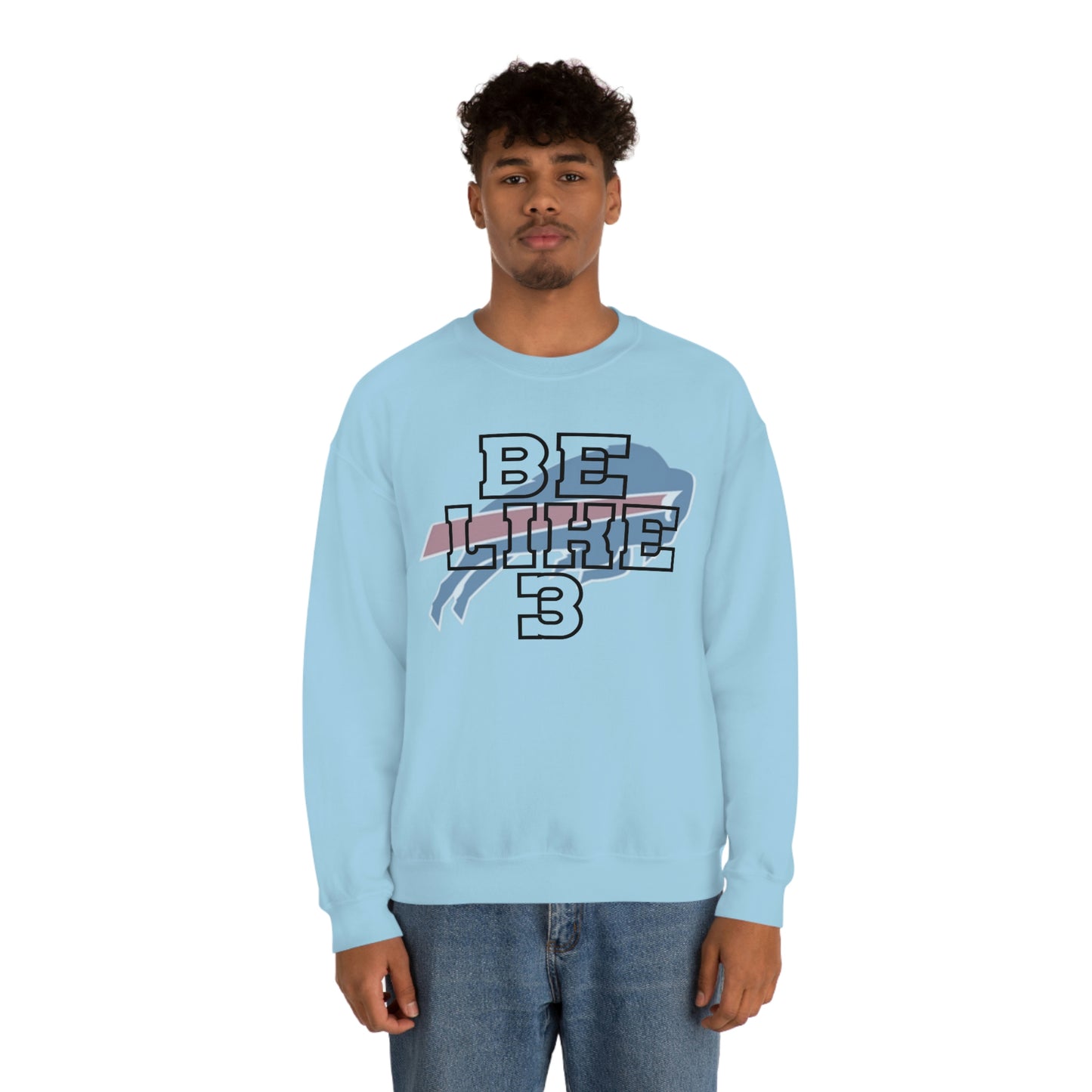 Be Like #3 Damar Hamlin Black Outline Buffalo Bills Logo Crewneck Sweatshirt