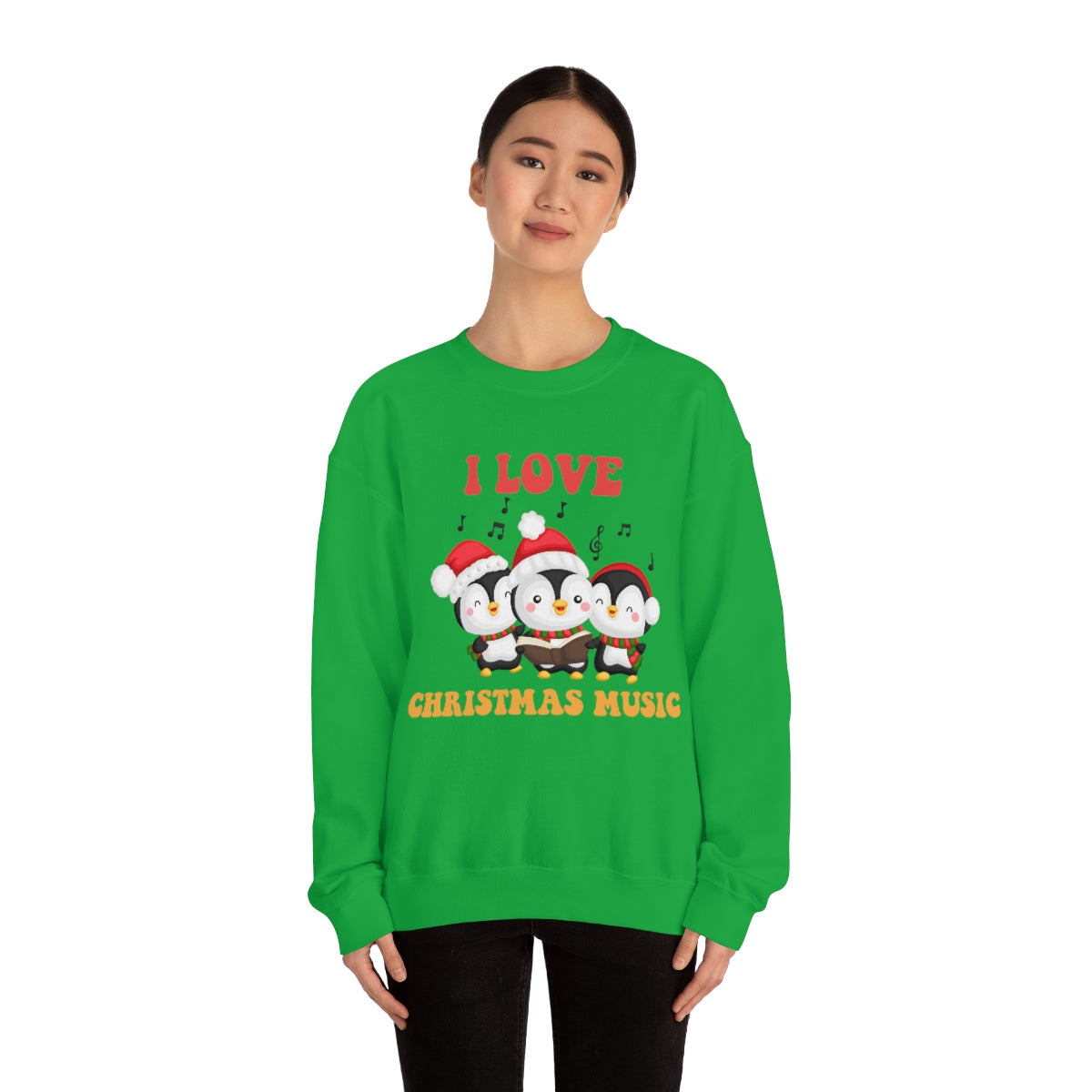 Cute I Love Christmas Music Singing Caroling Penguins Xmas Holiday Sweatshirt