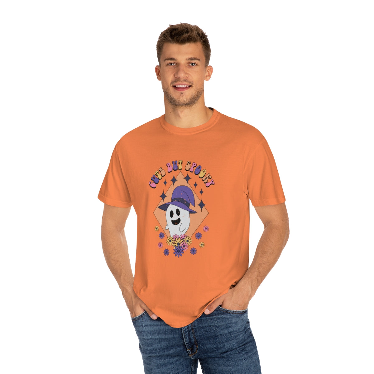 Cute but Spooky Cute Retro Halloween Teeshirt Design on Unisex Garment-Dyed T-shirt