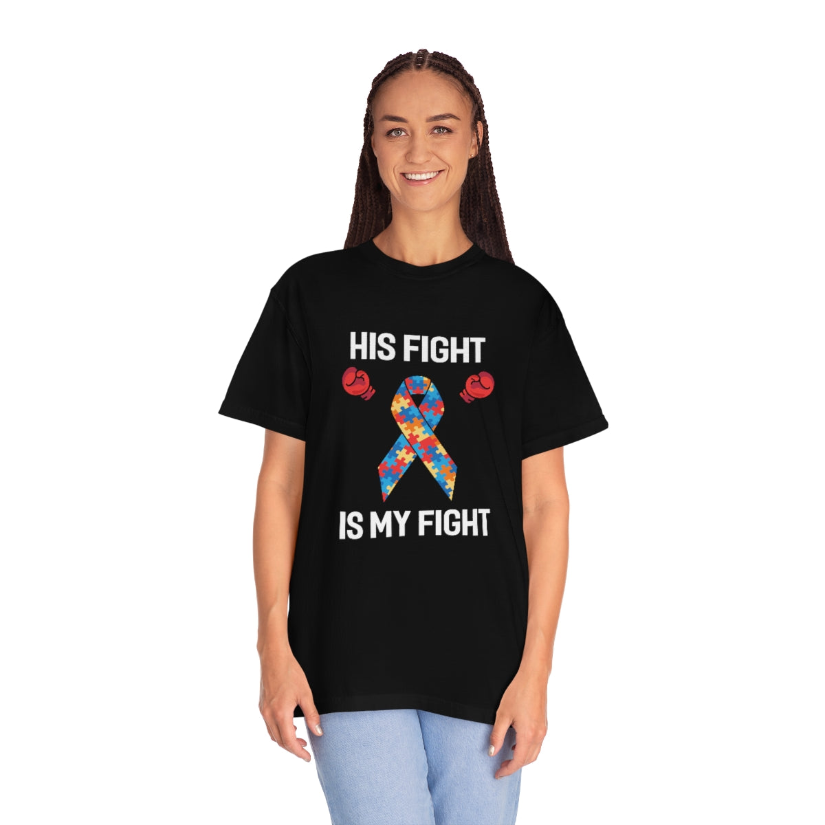 His Fight is My Fight Autism Awareness Ribbon w Boxing Gloves Tshirt