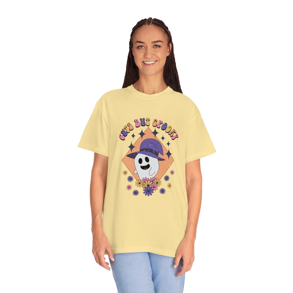 Cute but Spooky Cute Retro Halloween Teeshirt Design on Unisex Garment-Dyed T-shirt