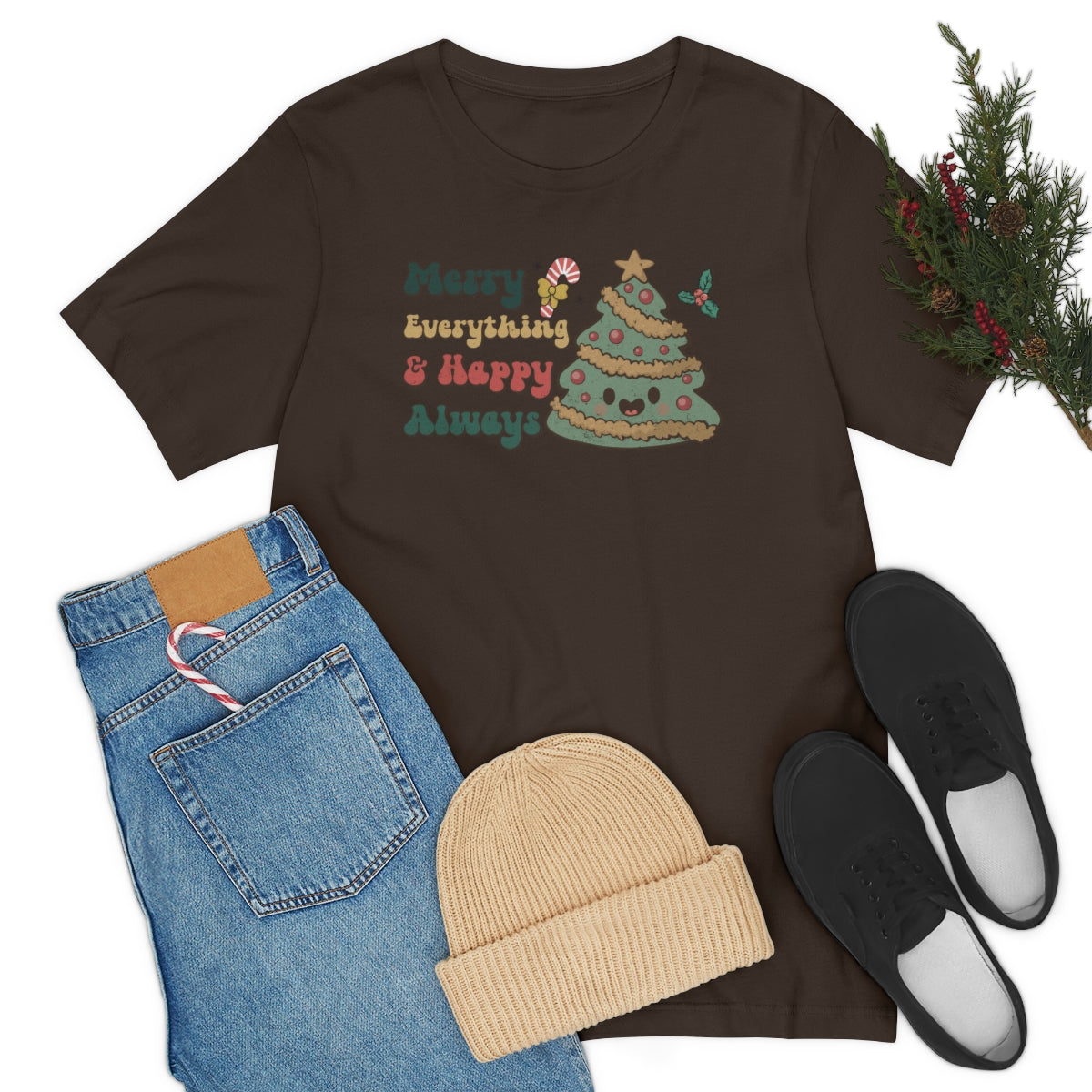 Merry Everything Tree Retro Christmas Tshirt