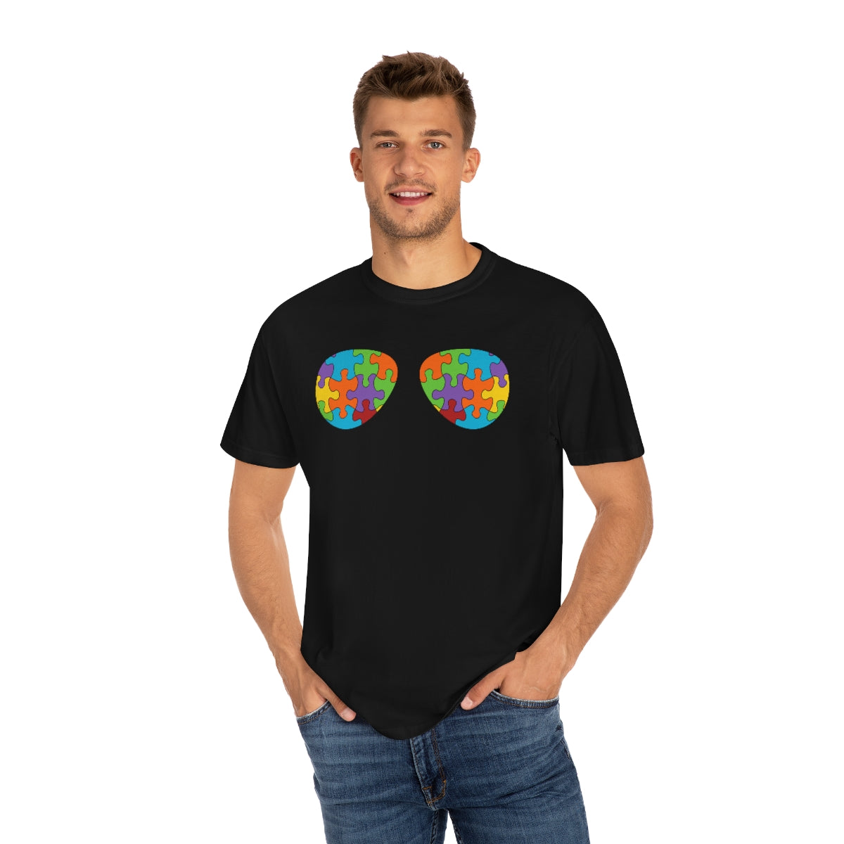 Cool Rayban Theme Sunglasses Puzzle Pieces Autism Awareness Tshirt