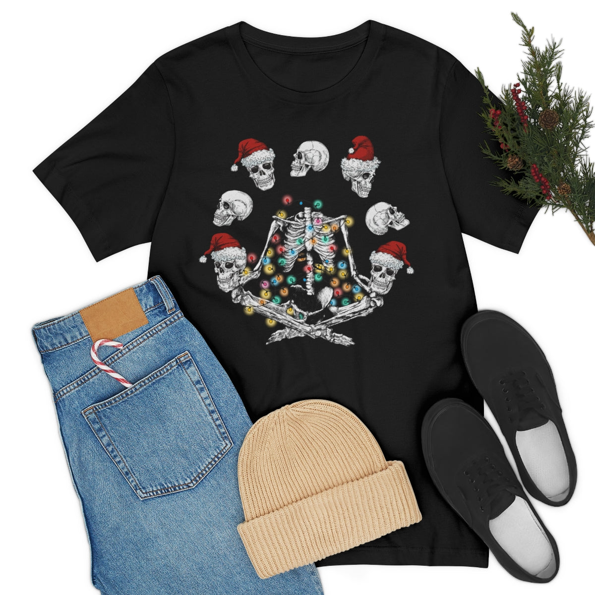 Yoga Skeleton Juggling Heads Christmas Tshirt