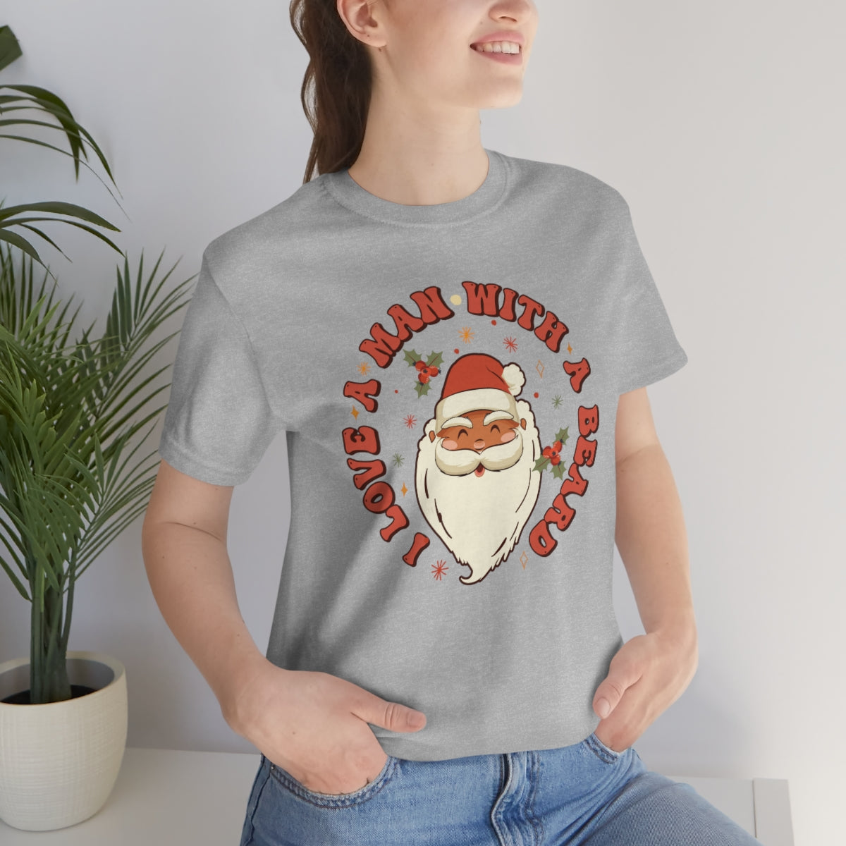 I Love a Man With A Beard Santa Christmas Tshirt