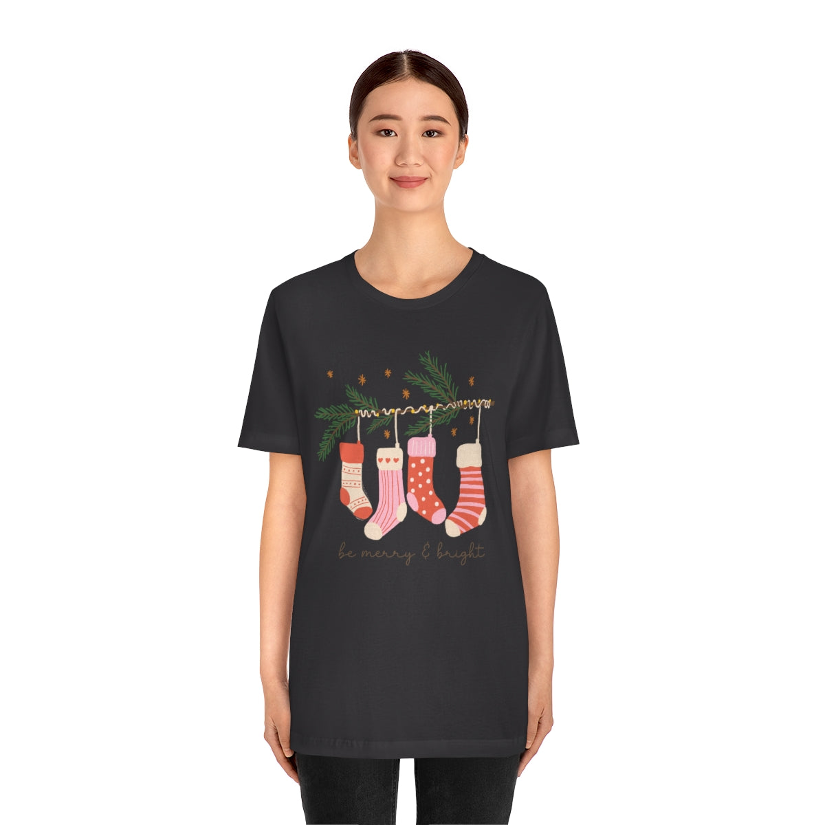 Be Merry & Bright Stockings Christmas Tshirt