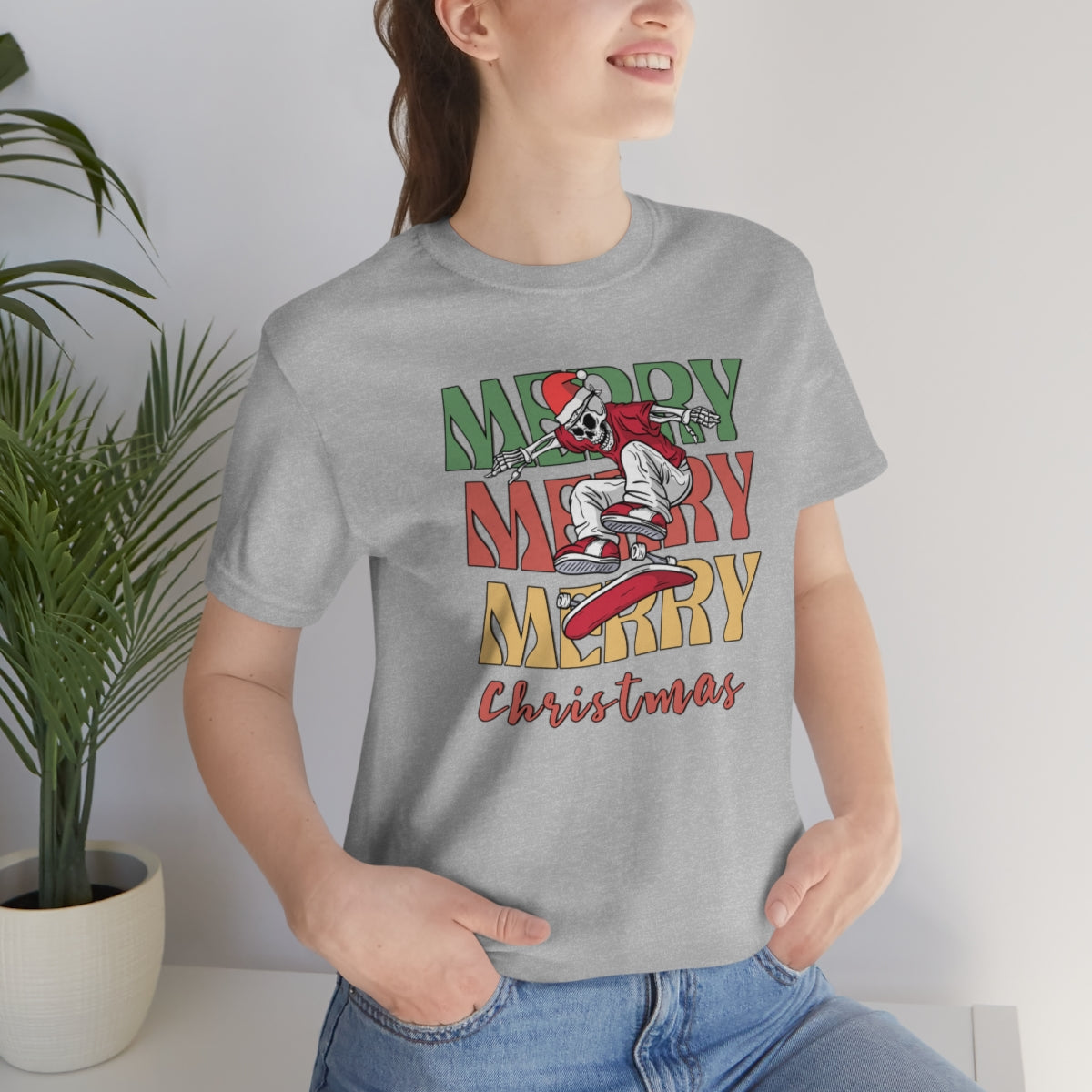 Merry Christmas Skeleton Skateboarding Retro Christmas Tshirt