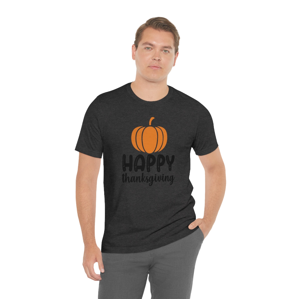 Happy Thanksgiving Pumpkin Tshirt Design | Thanksgiving TShirt | Thanksgiving T-Shirt | Thanksgiving Teeshirt Design on Unisex Jersey Short Sleeve Tee