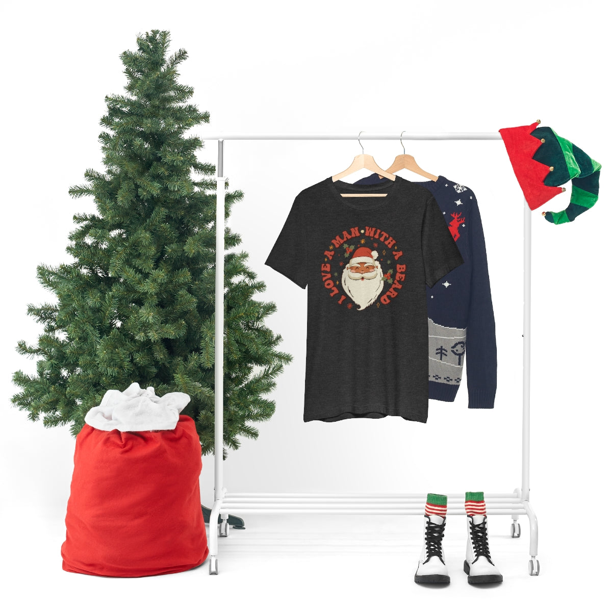 I Love a Man With A Beard Santa Christmas Tshirt