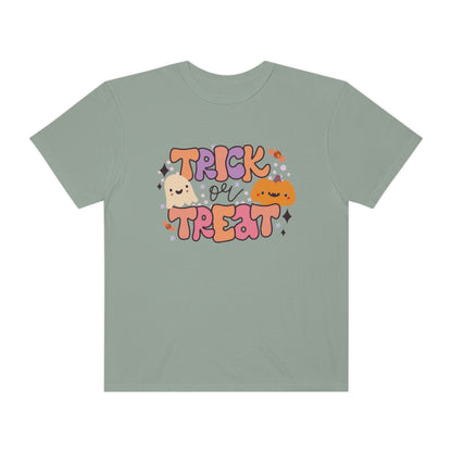 Trick or Treat Pumpkin Halloween Design, Halloween Tshirt, Funny Tshirt Design on Unisex Garment-Dyed T-shirt