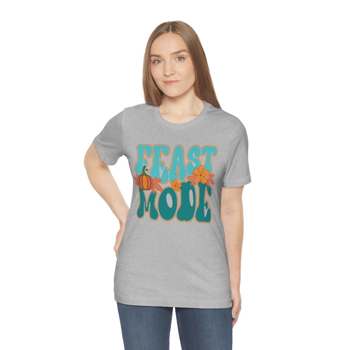 Feast Mode Cute Thanksgiving Tshirt Design | Thanksgiving TShirt | Thanksgiving T-Shirt | Thanksgiving Teeshirt Design on Unisex Jersey Short Sleeve Tee