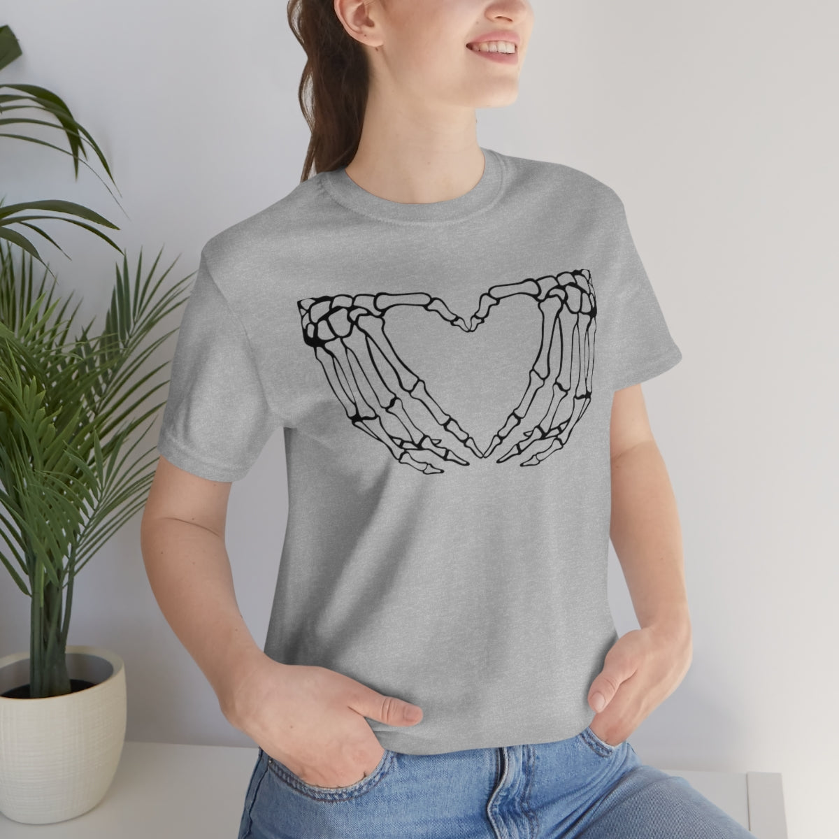 Skeleton Heart Hands TShirt, Funny Shirt, Halloween Lover Gift on Unisex Jersey Short Sleeve Tee