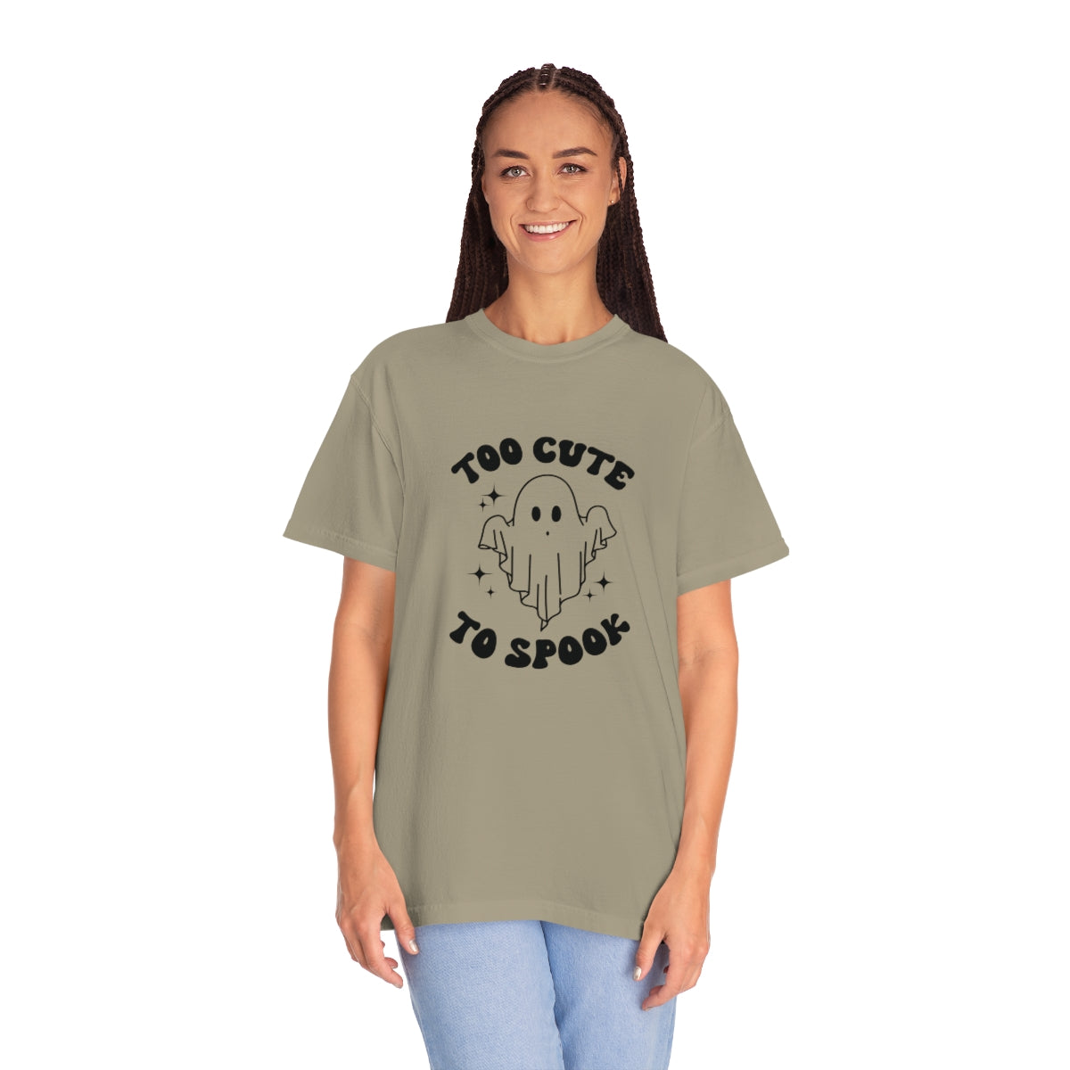 Too Cute to Spook Ghost Halloween Tshirt Design on Unisex Garment-Dyed T-shirt