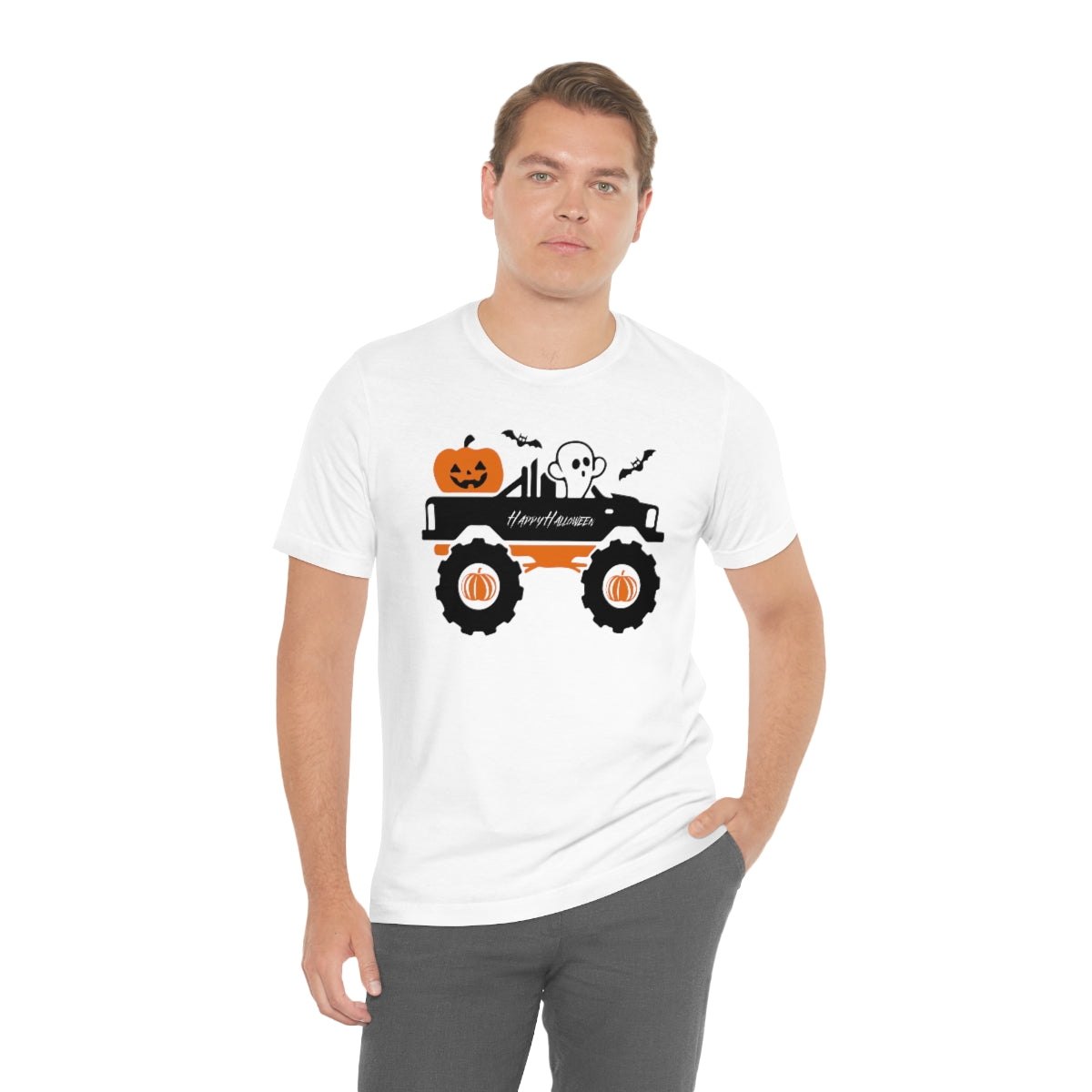 Big Rig Ghost Happy Halloween, Pumpkin Tshirt, Funny TShirt Design on Unisex Jersey Short Sleeve Tee