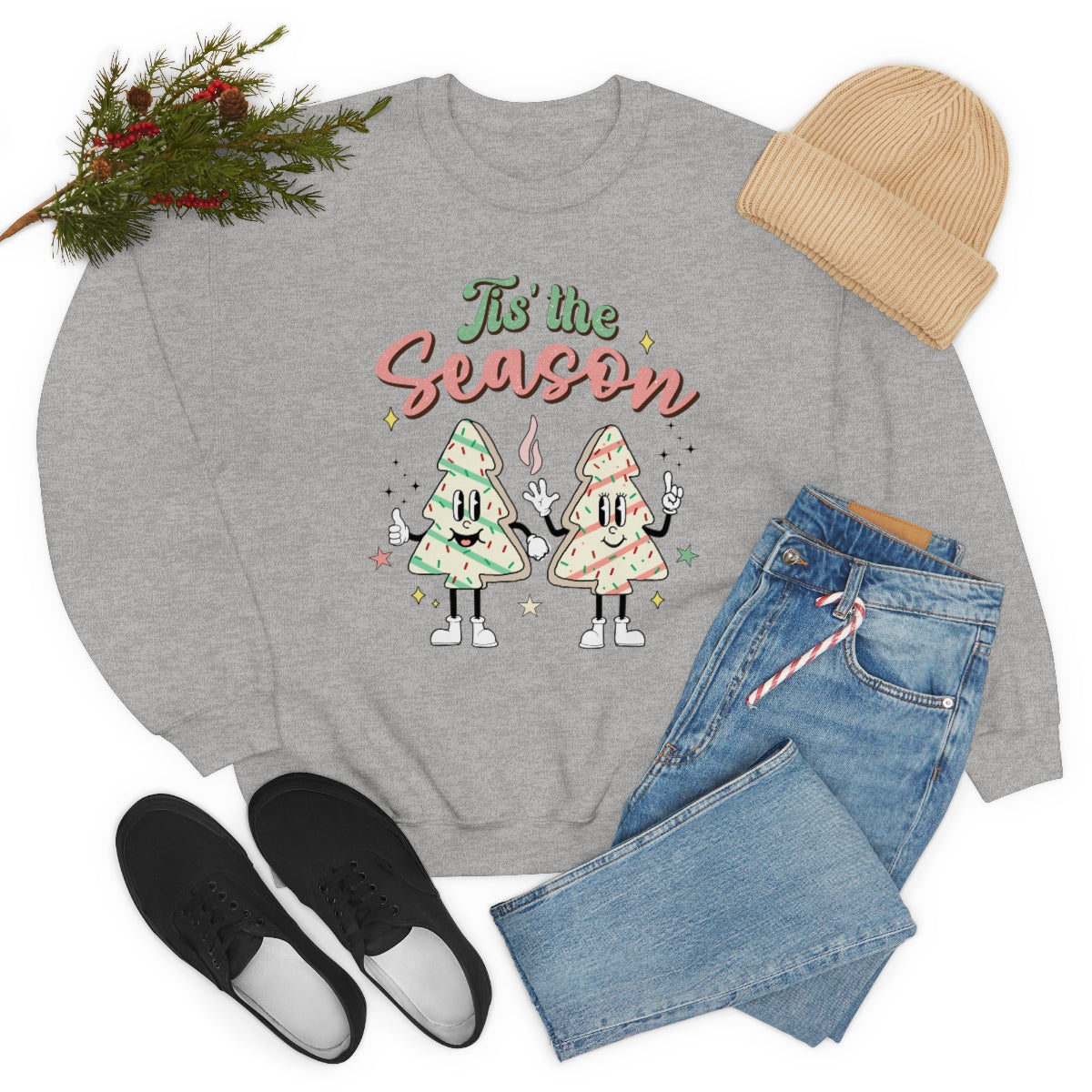 Tis the Season Cute Retro Vintage Tree & Treat Christmas Sweatshirt