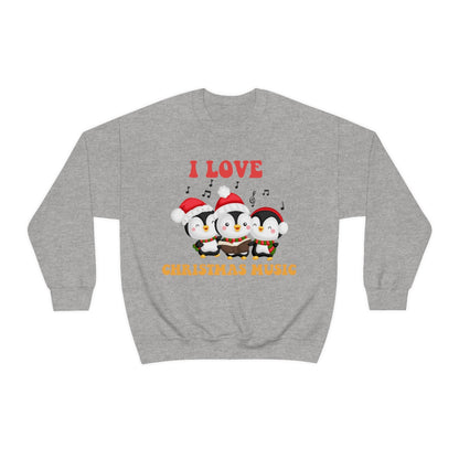 Cute I Love Christmas Music Singing Caroling Penguins Xmas Holiday Sweatshirt