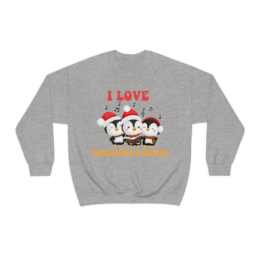 Cute I Love Christmas Music Singing Caroling Penguins Xmas Holiday Sweatshirt