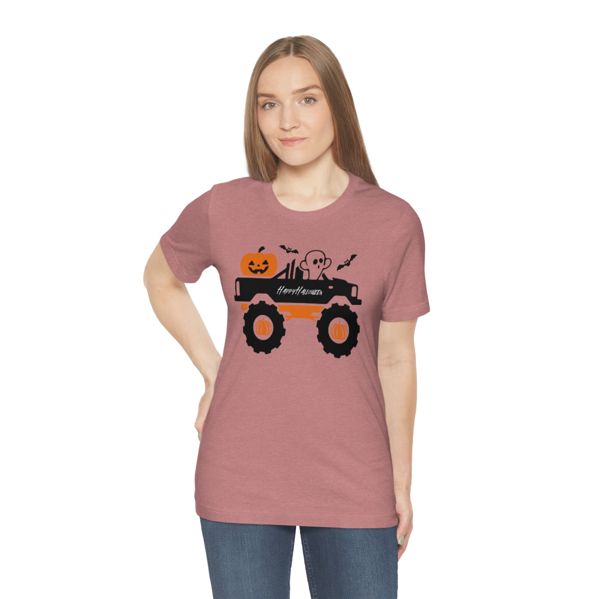 Big Rig Ghost Happy Halloween, Pumpkin Tshirt, Funny TShirt Design on Unisex Jersey Short Sleeve Tee