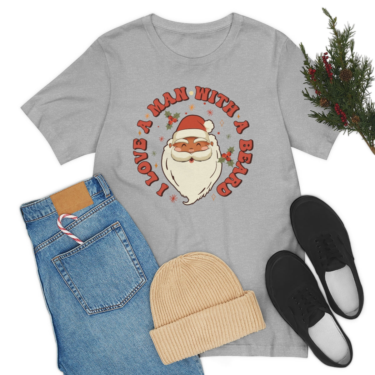 I Love a Man With A Beard Santa Christmas Tshirt