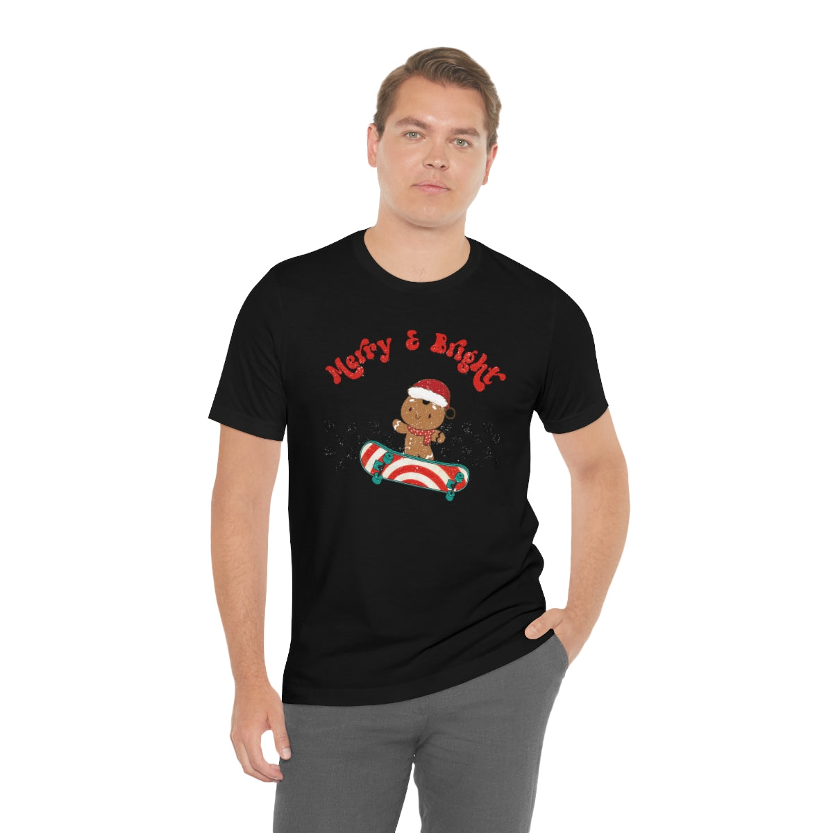 Merry & Bright Skating Gingerbread Christmas Tshirt