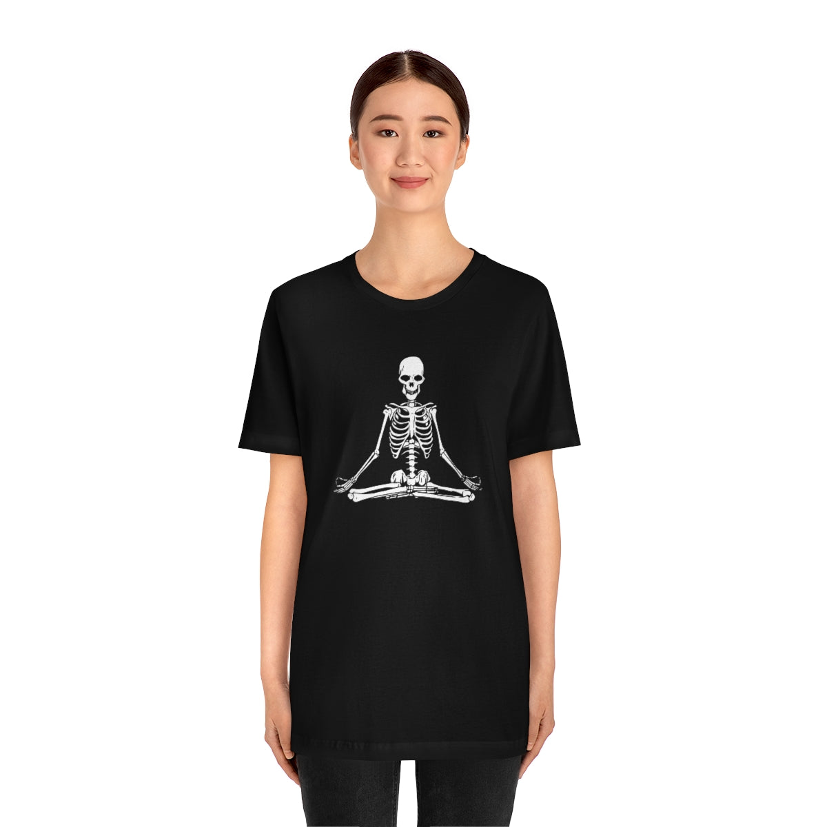 Meditating Yoga Skeleton TShirt, Funny Shirt, Namaste Skeleton, Halloween Lover Gift on Unisex Jersey Short Sleeve Tee