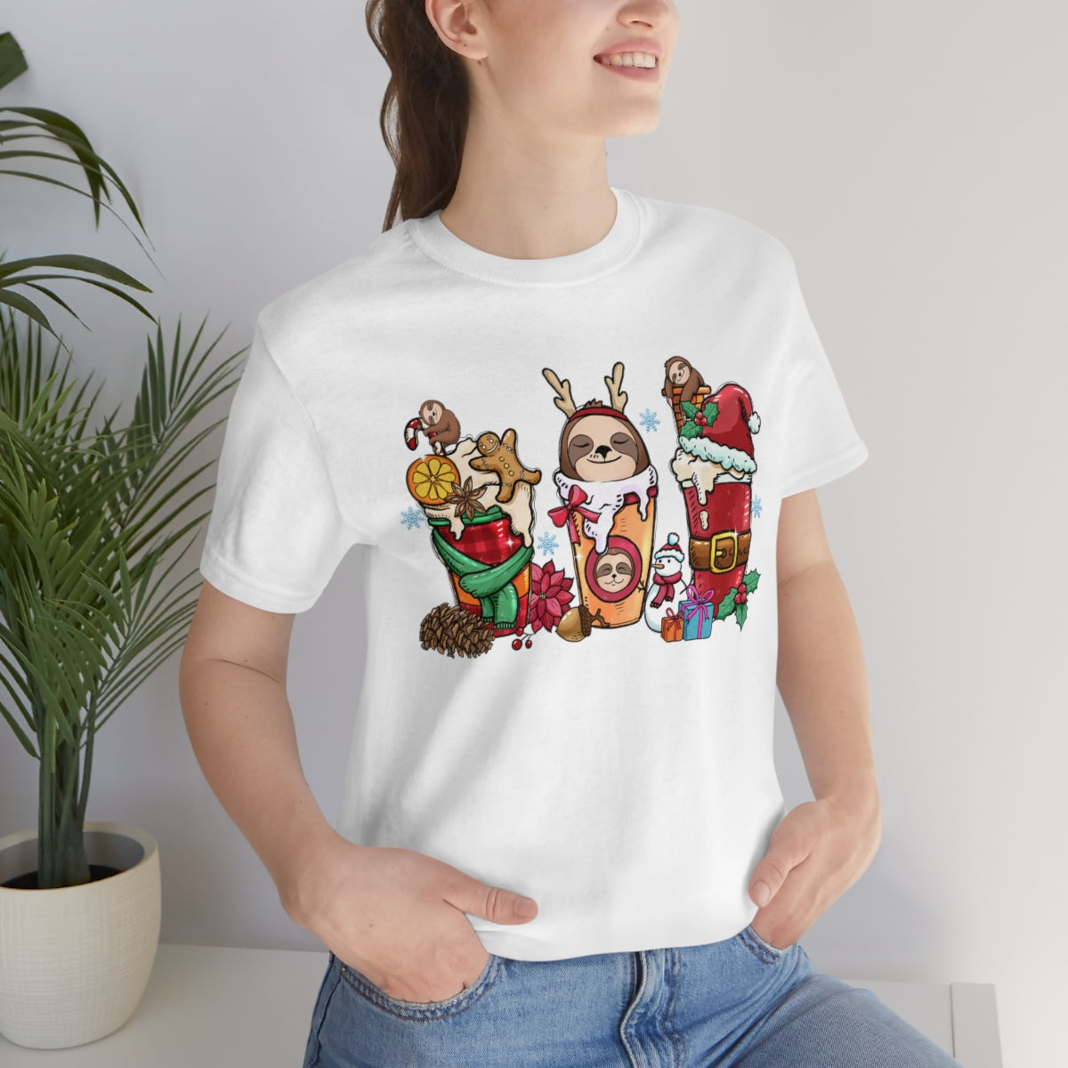 Cute Sloth Christmas Coffee Cup Xmas Tshirt