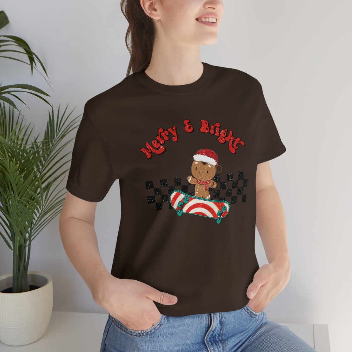 Merry & Bright Skating Gingerbread Christmas Tshirt