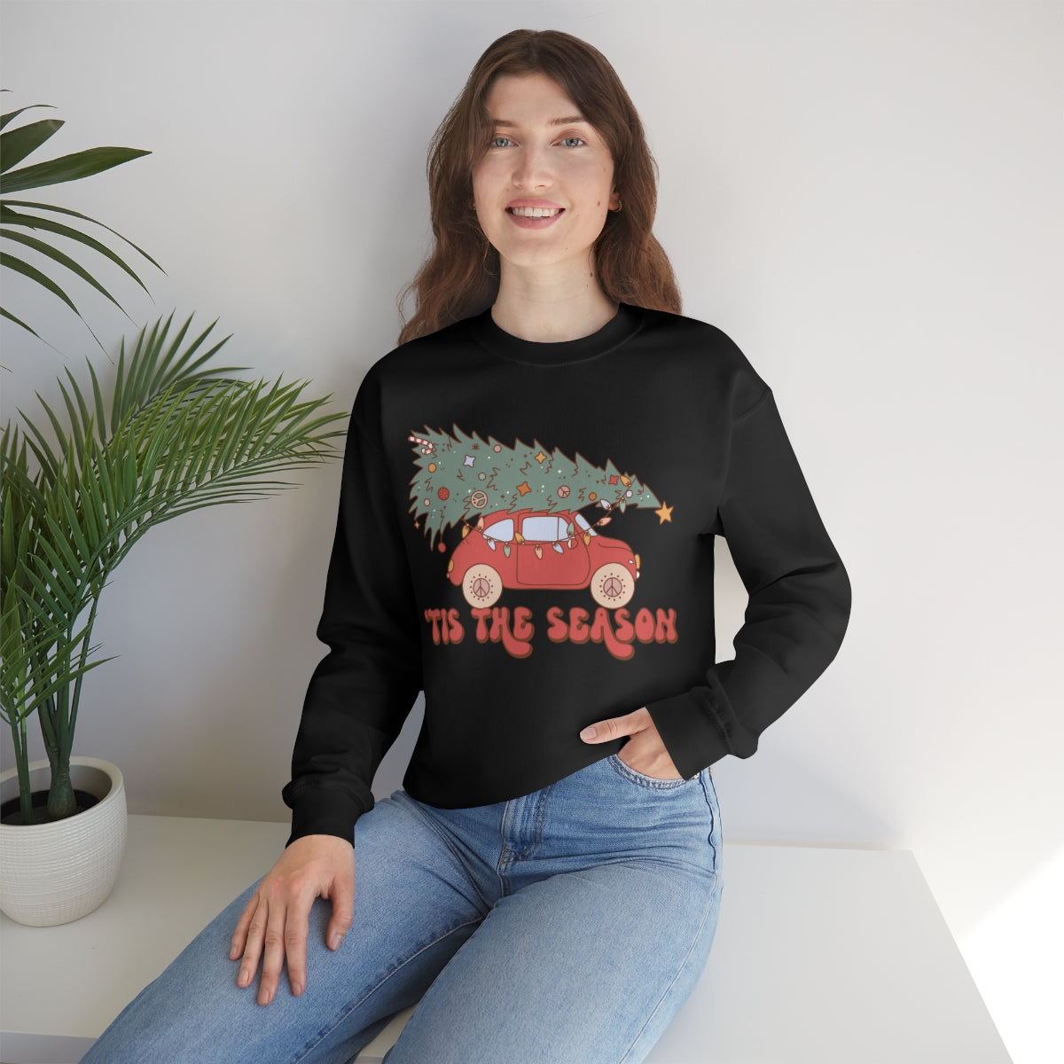 Tis the Season Groovy VW Bug Christmas Xmas Holiday Sweatshirt