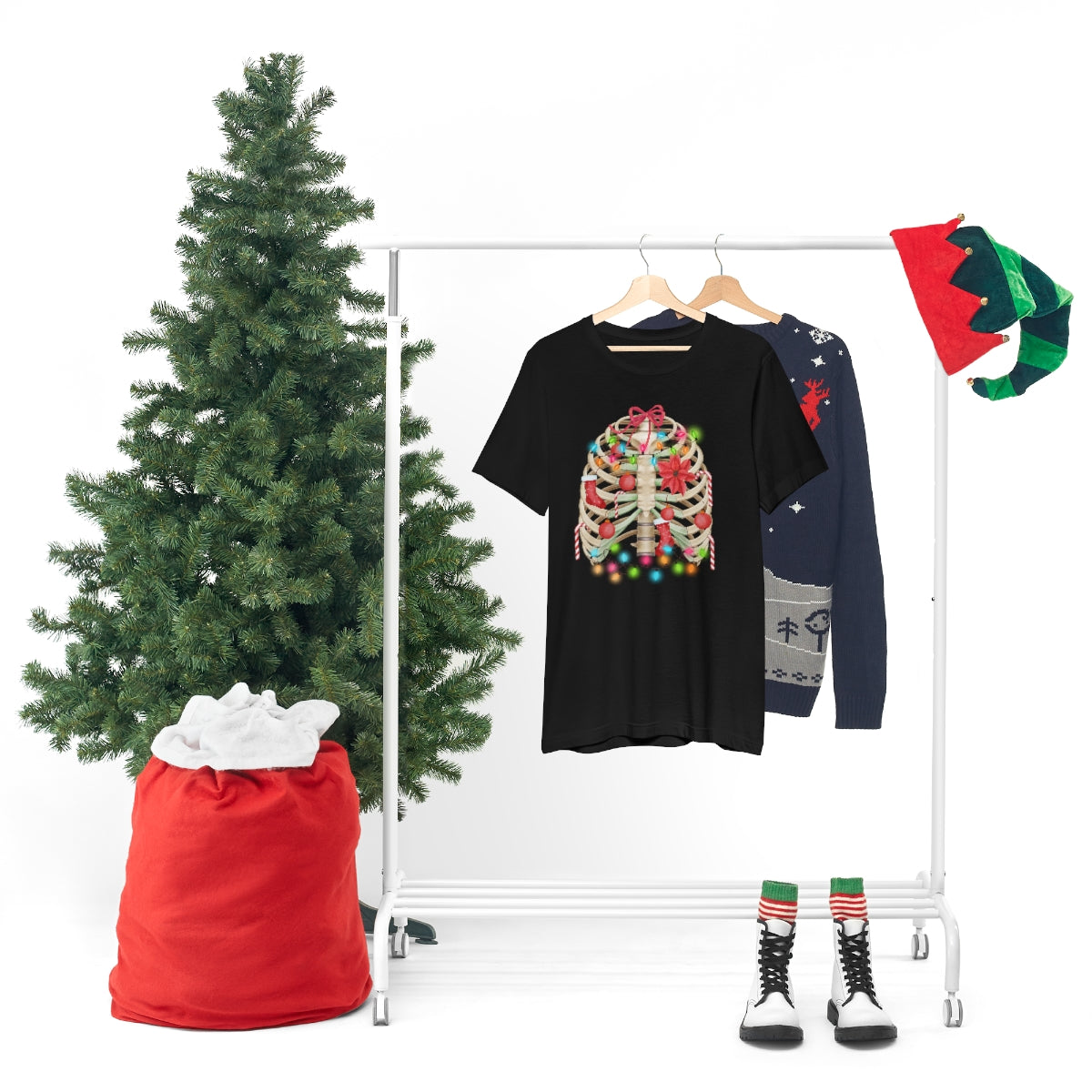 Skeleton Ribcage with Christmas Lights Tshirt