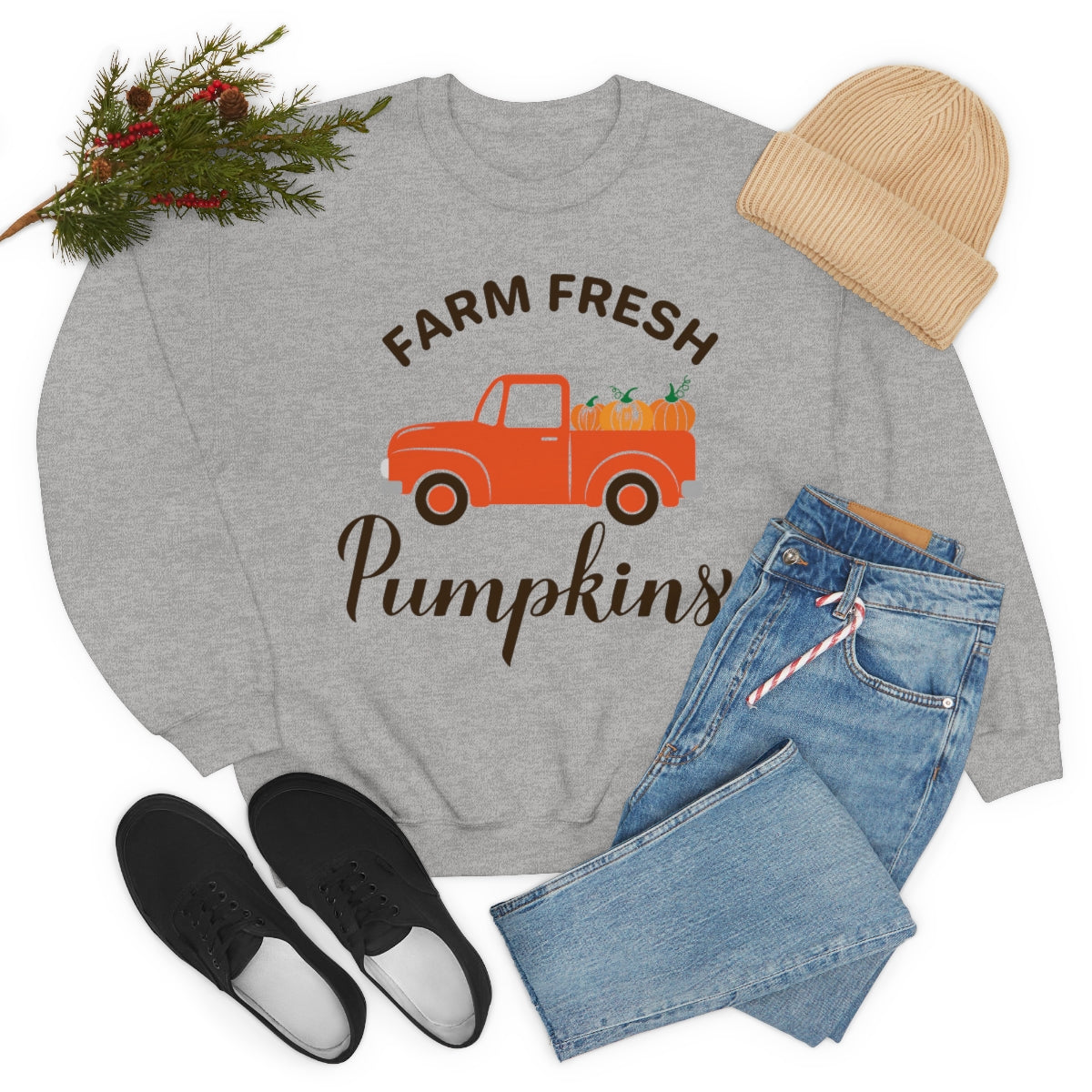 Farm Fresh Pumpkin Sweatshirt, Halloween Crewneck Sweatshirt, Halloween Sweater, Spooky Season, Fall Theme on Unisex Heavy Blend™ Crewneck Sweatshirt