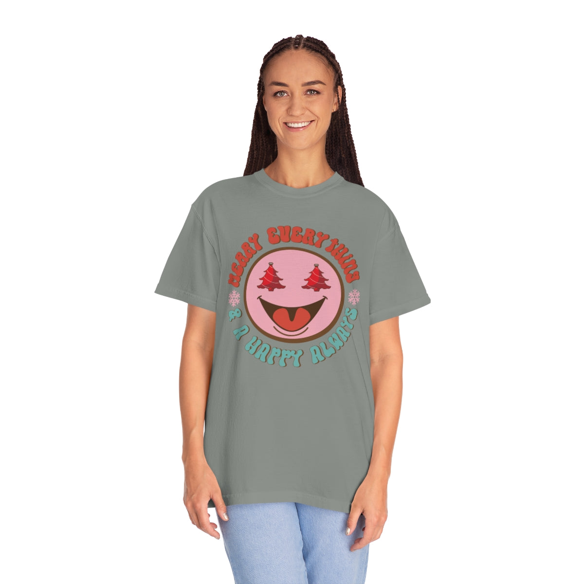 Merry Everything Happy Always Happy Face Retro Christmas Tshirt