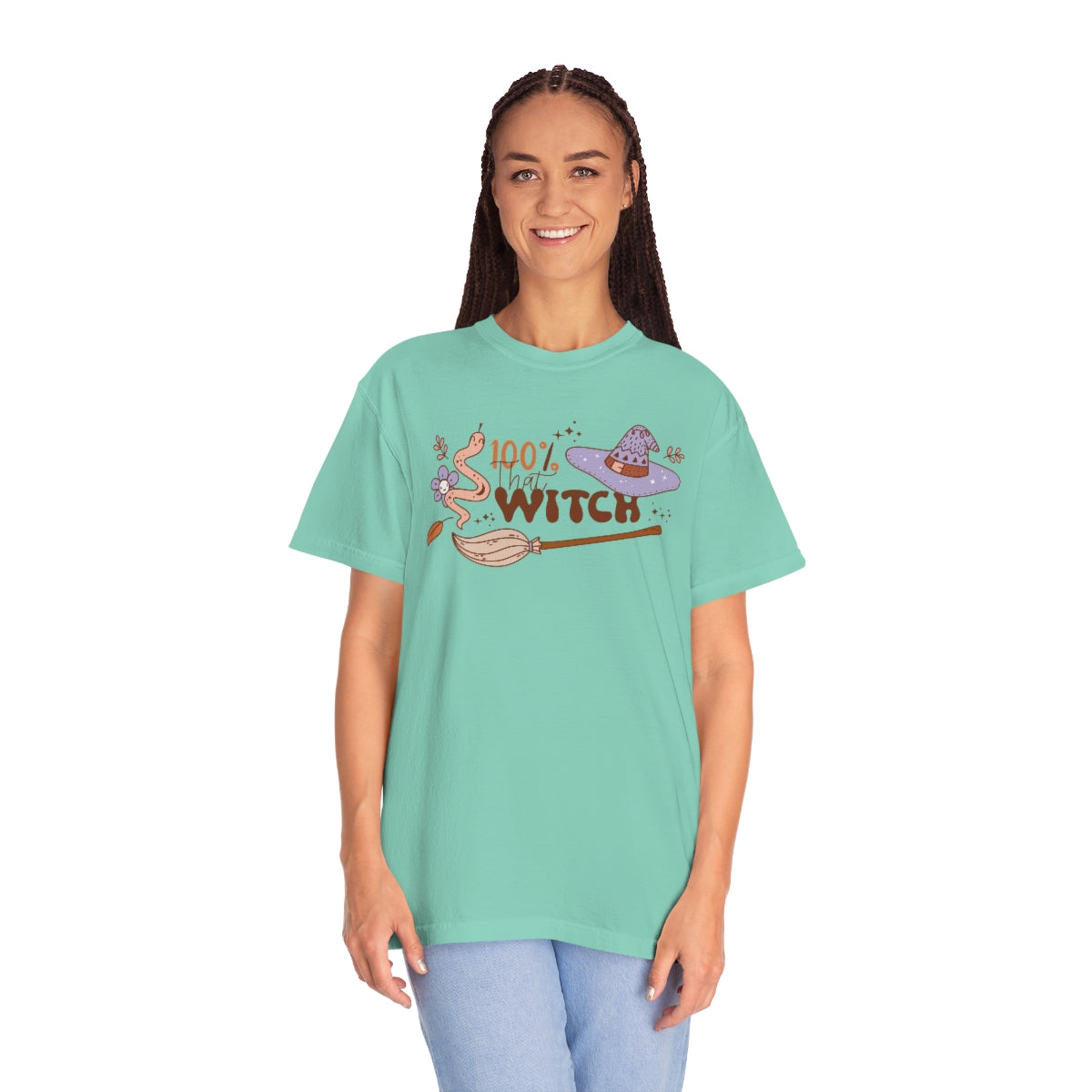 100% that Witch Cute Retro Lettering Design, Halloween Tshirt, Funny Tshirt Design on Unisex Garment-Dyed T-shirt