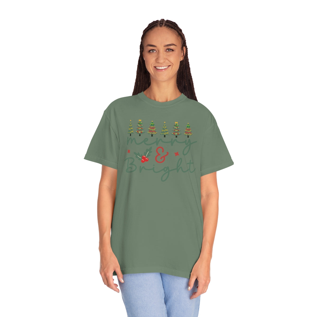 Merry & Bright Cute Words & Trees Christmas Holiday Tshirt