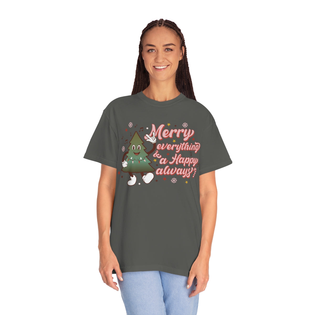 Merry Everything & Happy Always Christmas TeeShirt design on Unisex Garment-Dyed T-shirt