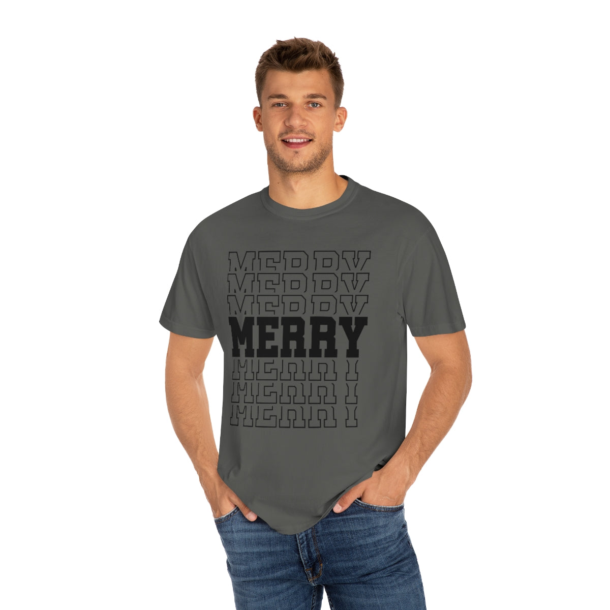 Merry Merry Merry Varsity Lettering Christmas Holiday Tshirt