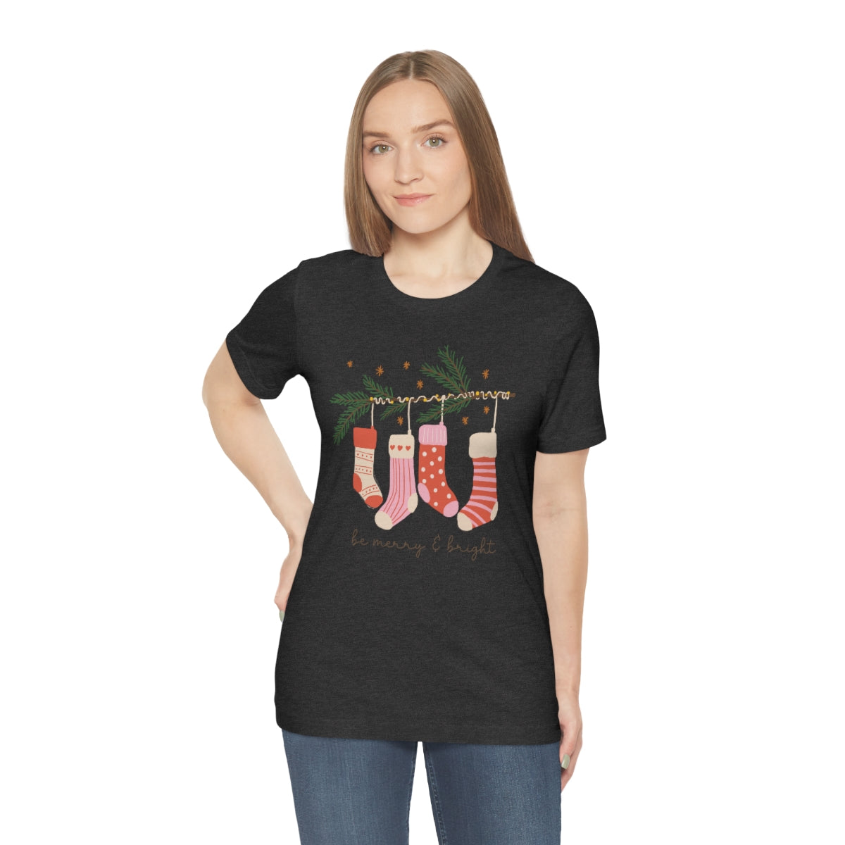 Be Merry & Bright Stockings Christmas Tshirt