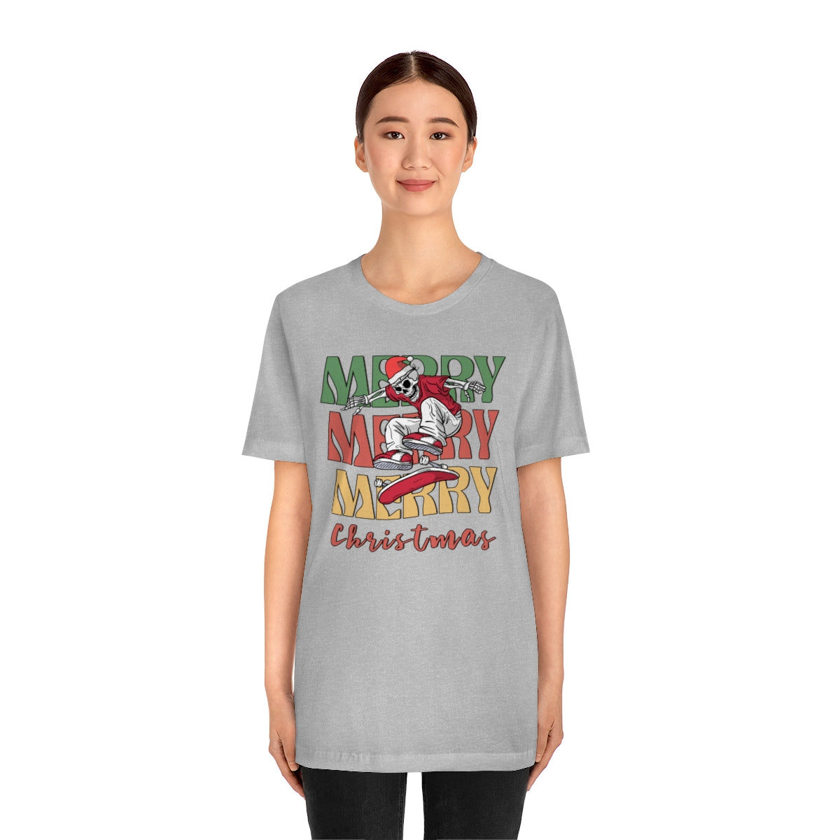 Merry Christmas Skeleton Skateboarding Retro Christmas Tshirt