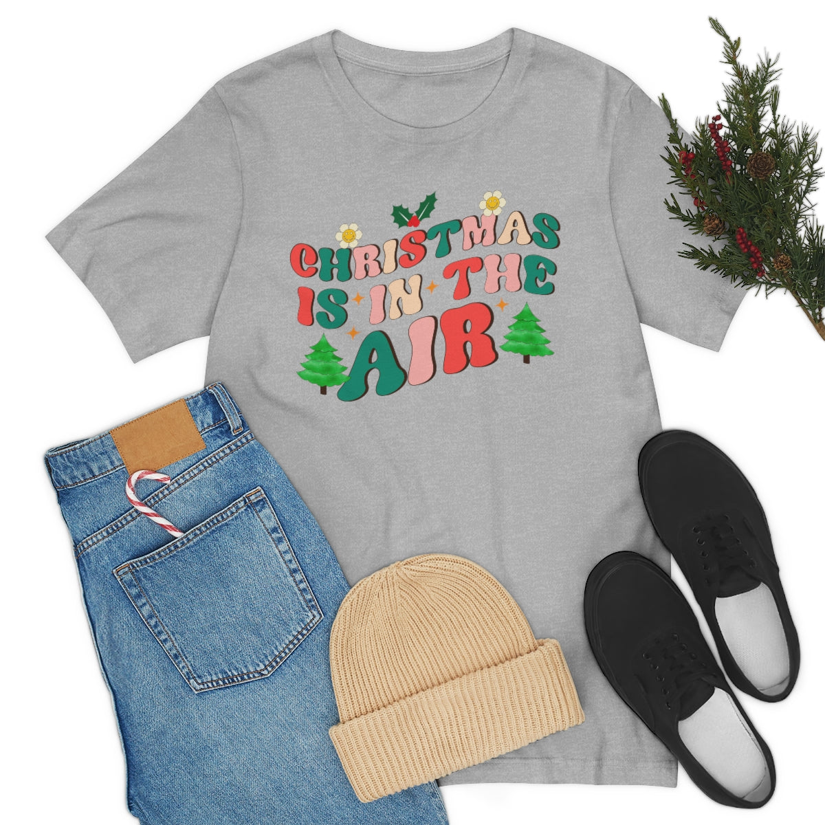 Retro Christmas is in the Air Cute Xmas Trees Holiday Tshirt