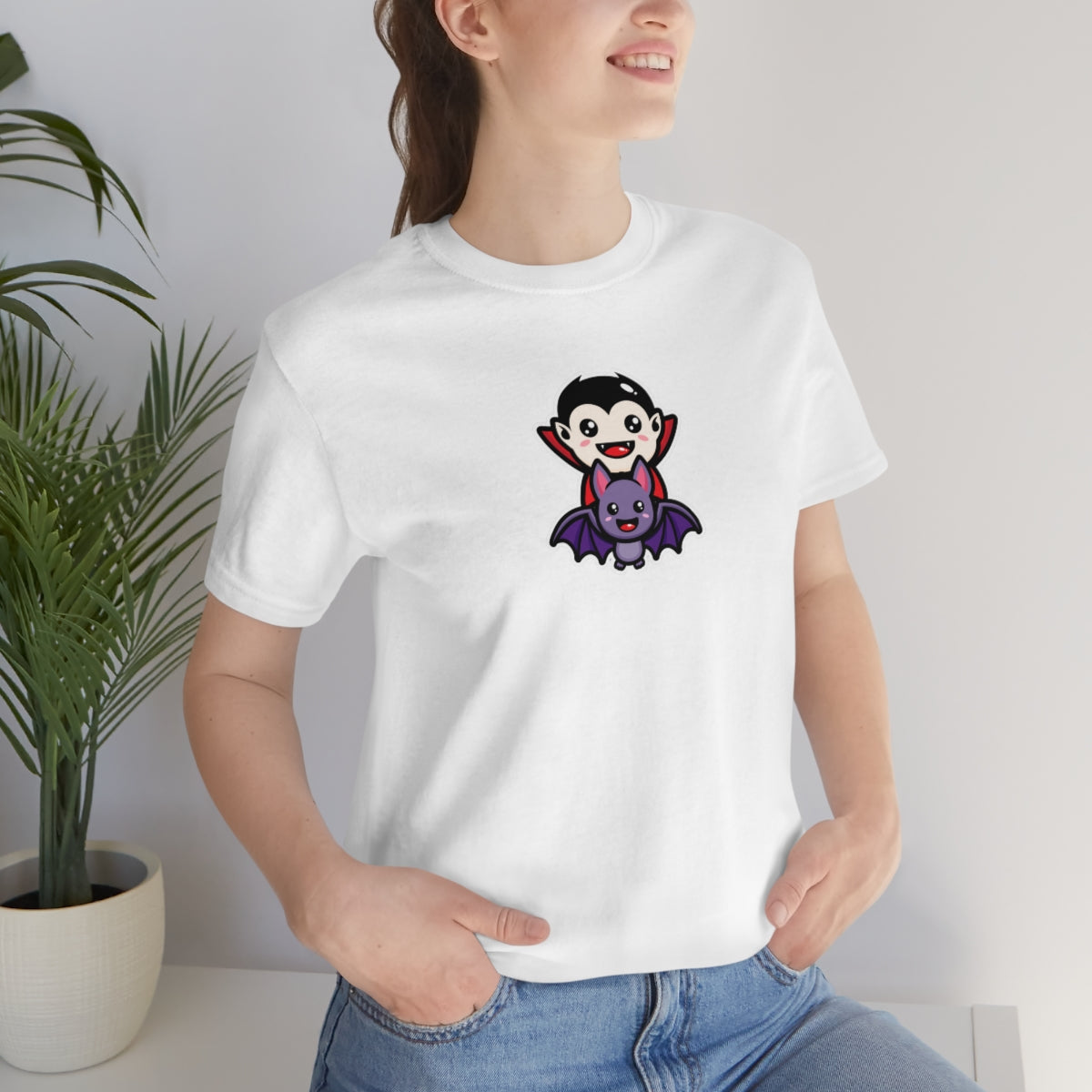 Dracula Bat Vampire Cute Happy Halloween Tshirt, Funny TShirt Design on Unisex Jersey Short Sleeve Tee