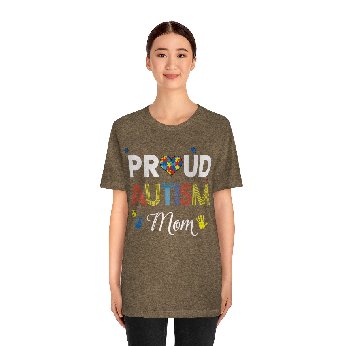 Proud Autism Mom with Handprints Puzzle Pieces Tshirt